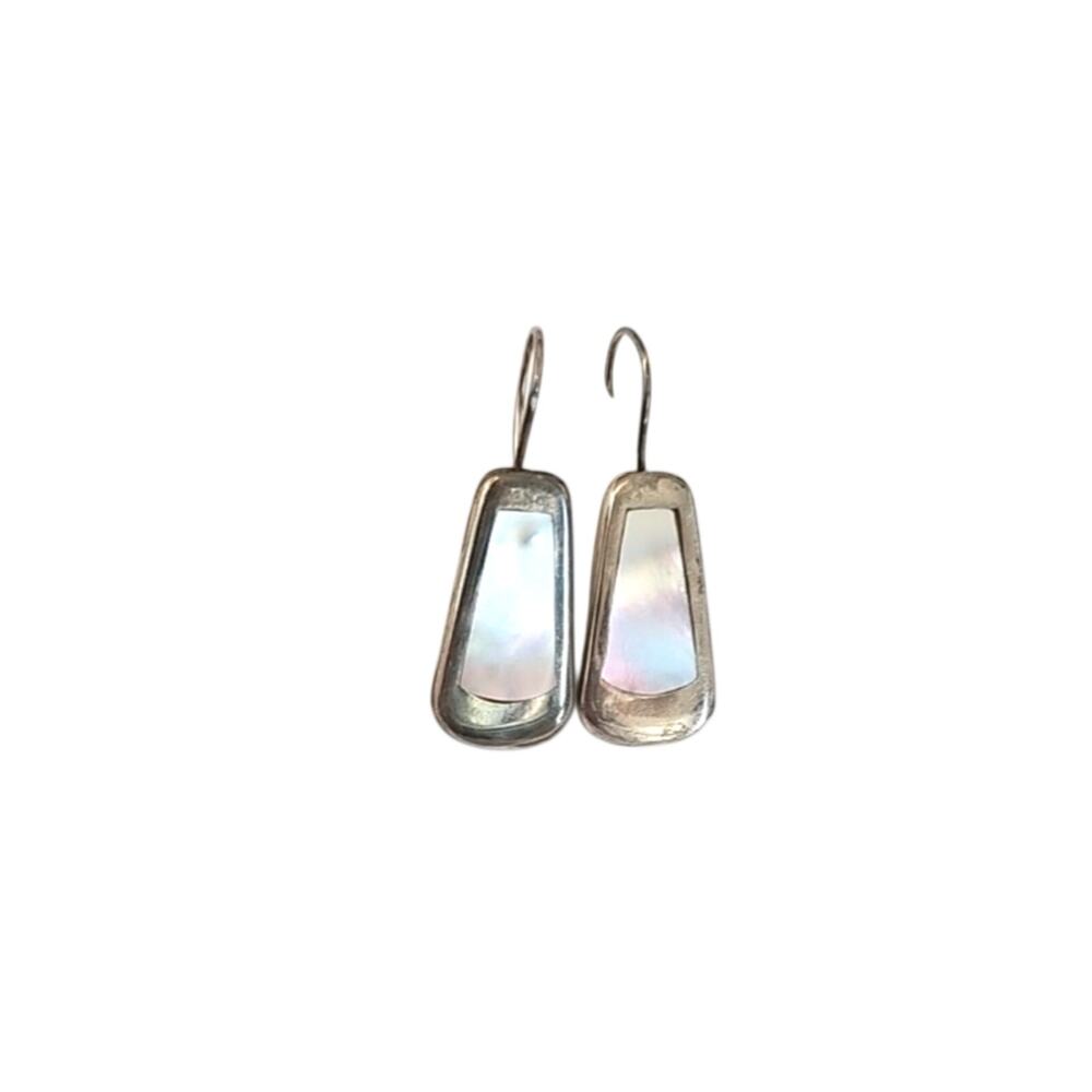 Sterling Silver 925 With Inlay Abolone Shell Wire Pierced Earrings